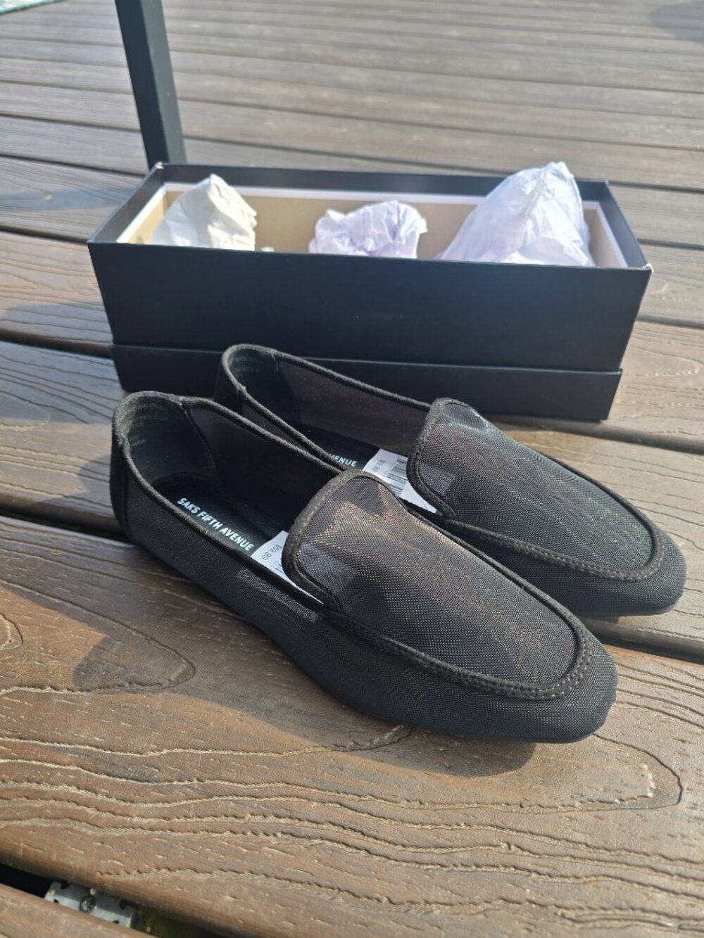 Saks Fifth Avenue Black mesh loafer, size 7, New in Box
